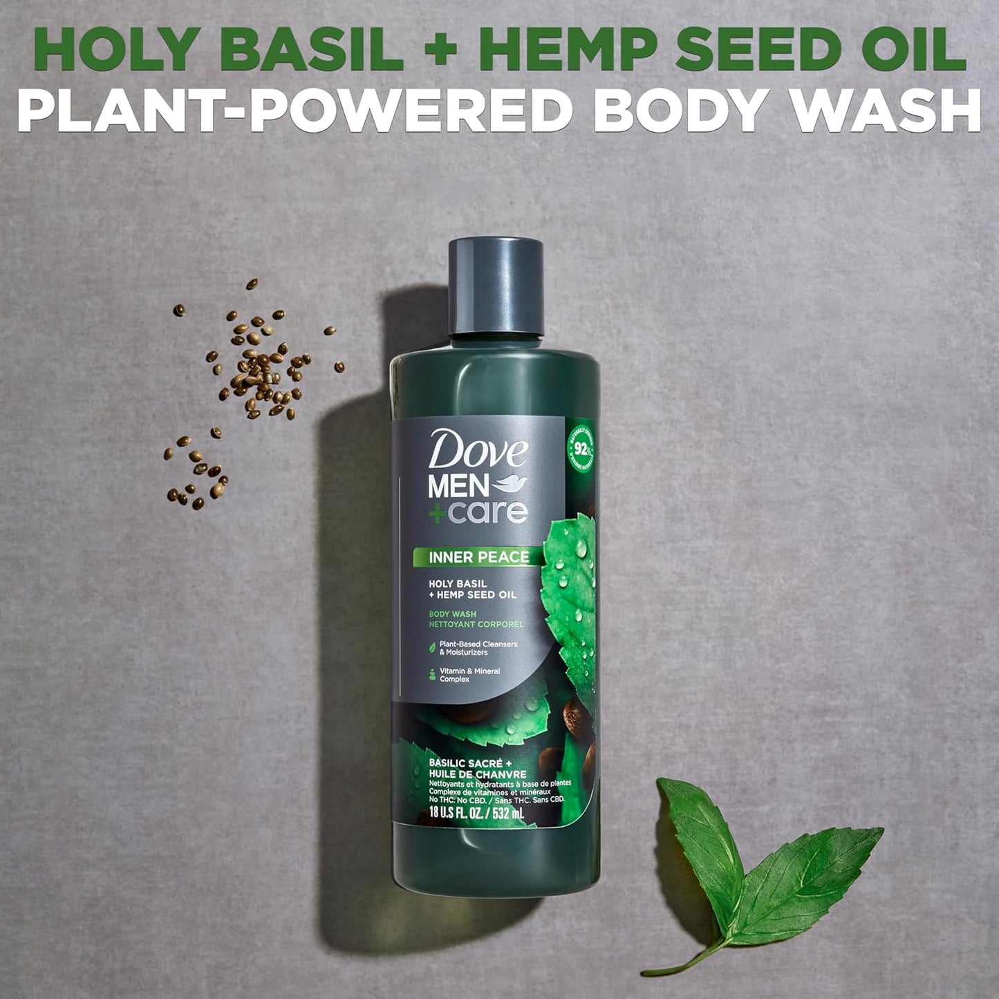 Dove Men+Care Body Wash Holy Basil + Hemp Seed Oil, 4 Count, 18oz