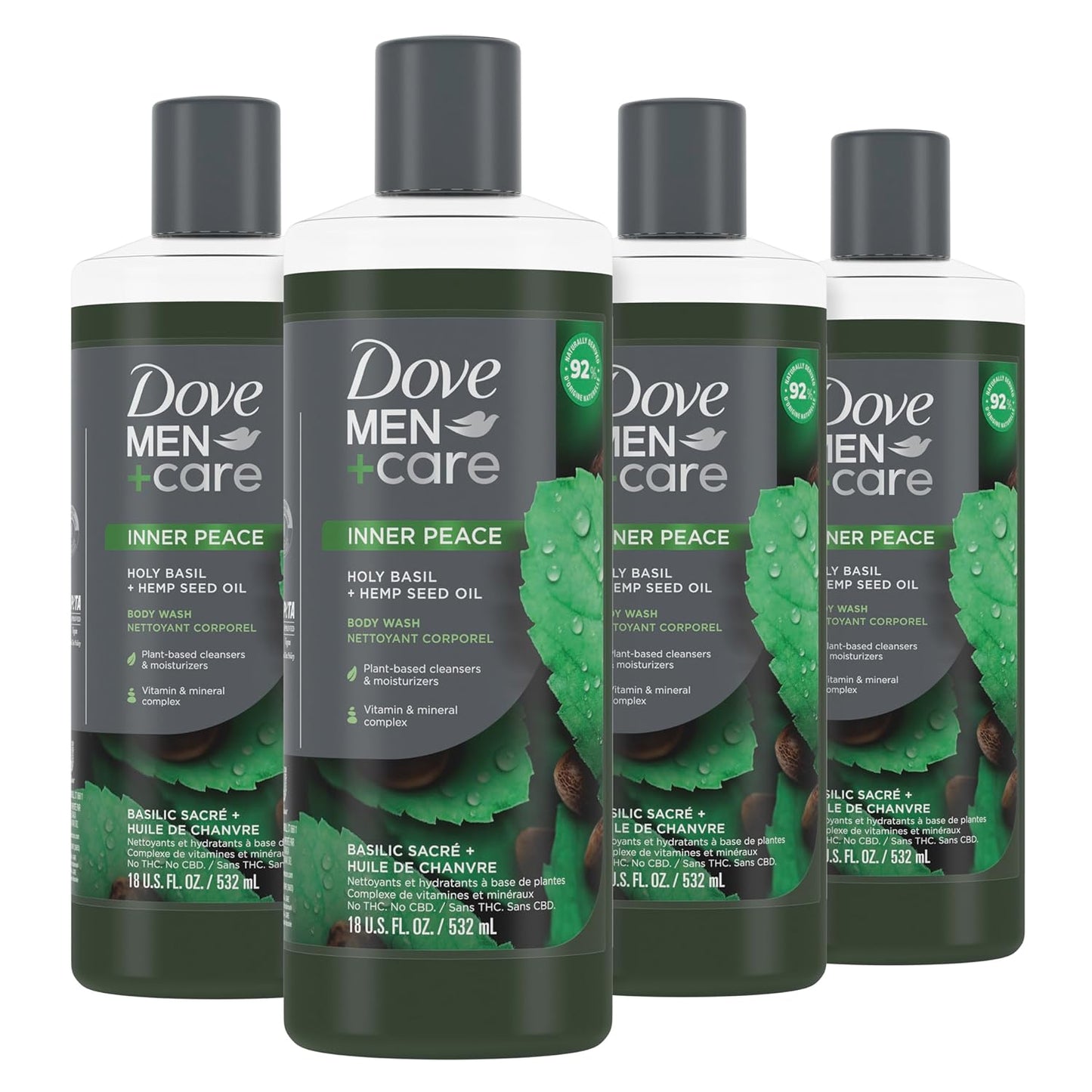 Dove Men+Care Body Wash Holy Basil + Hemp Seed Oil, 4 Count, 18oz