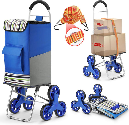 Shopping Cart, Super Loading Stair Climber Cart 220 lbs Capacity Grocery Foldable Cart with Extra Large Shopping Bag Laundry Utility Cart with Adjustable Bungee Cord